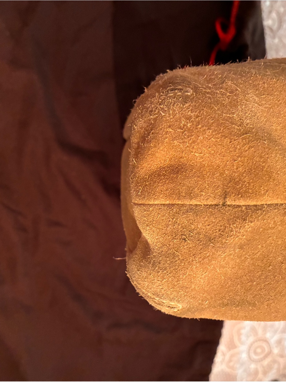 Vintage Coach Suede Hobo Bag in Tan with Burgundy Strap + Coach Suede Care Kit - Picture 11 of 14